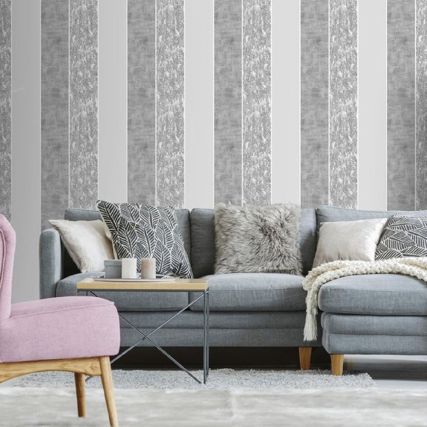 Milan Stripe Silver Wallpaper