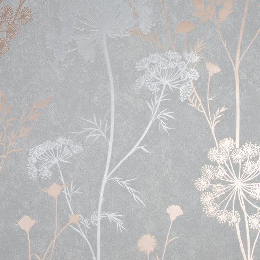 Cow Parsley Grey/Rose Gold Wallpaper