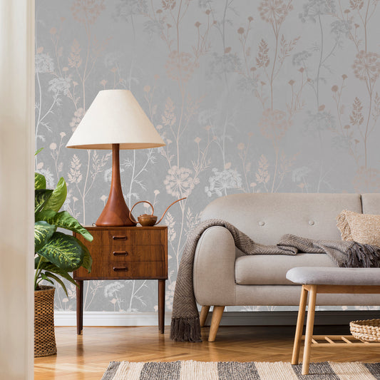 Cow Parsley Grey/Rose Gold Wallpaper