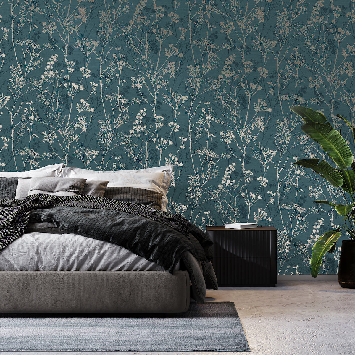 Hedgerow Teal Wallpaper