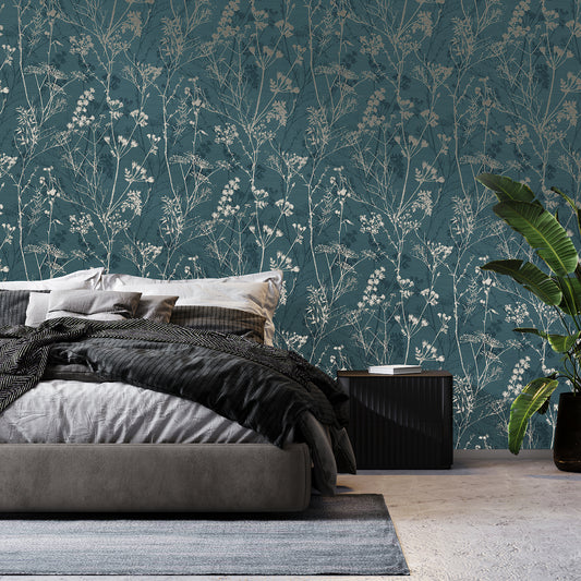 Hedgerow Teal Wallpaper