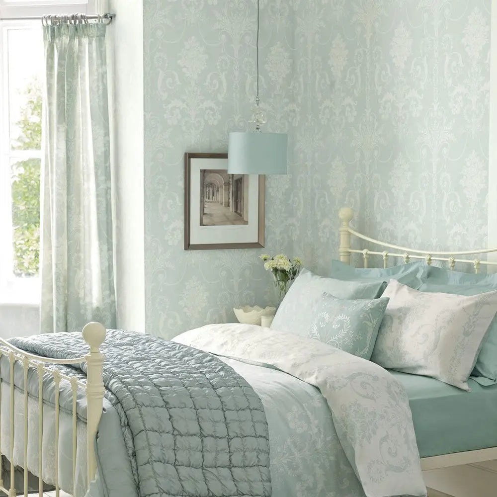Josette Metallic Duck Egg Wallpaper Inn