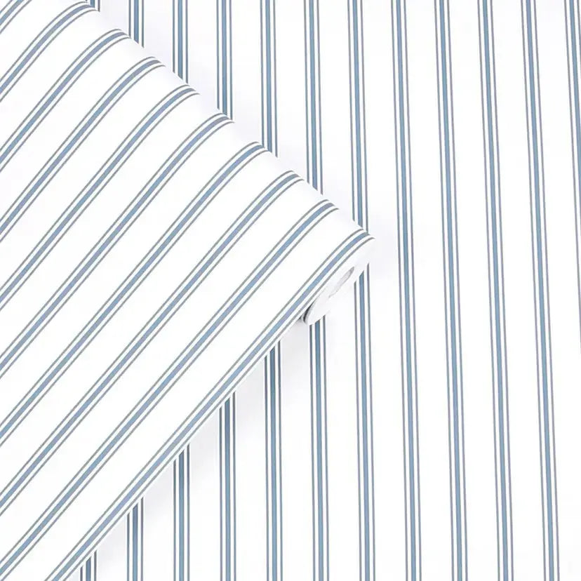 Farnworth Stripe Wallpaper - Smoke Blue Wallpaper Inn