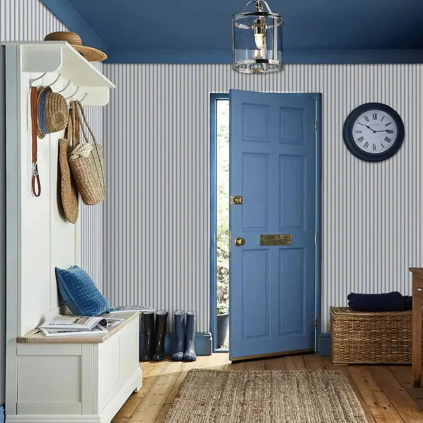 Farnworth Stripe Wallpaper - Smoke Blue Wallpaper Inn