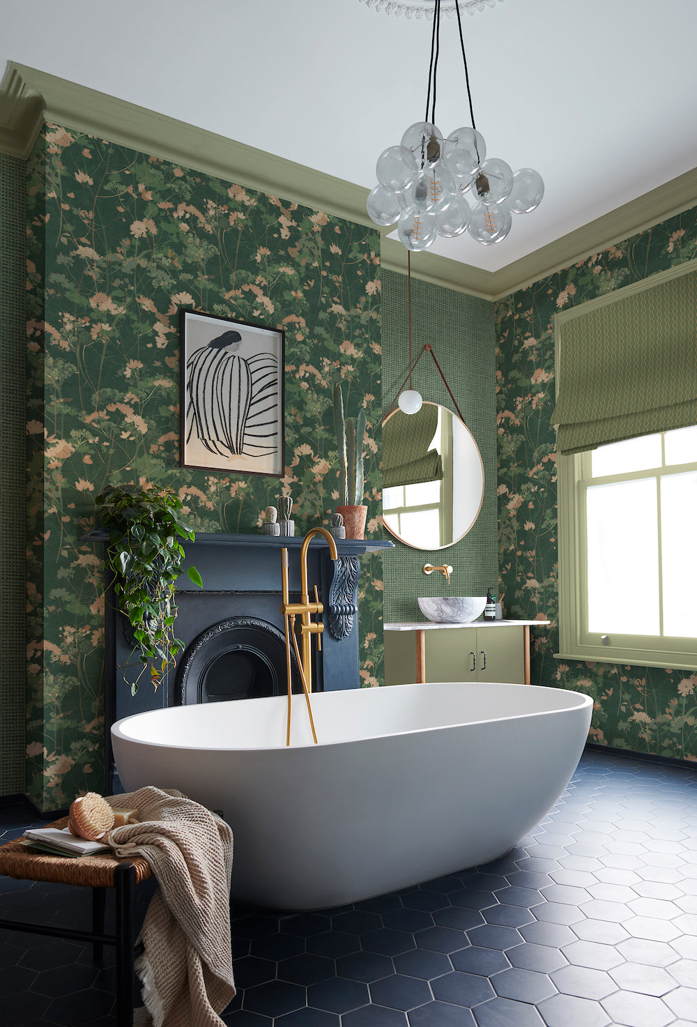 Flower Press Palm Green Wallpaper