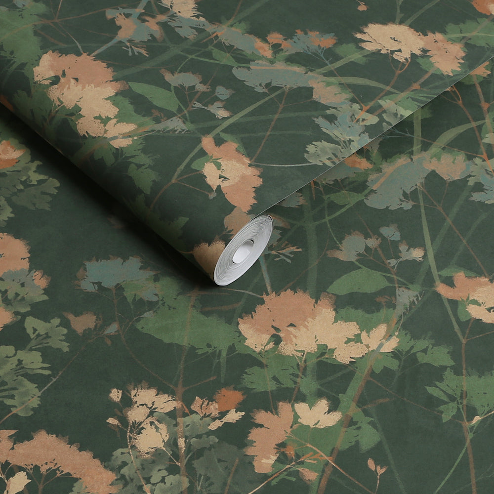 Flower Press Palm Green Wallpaper