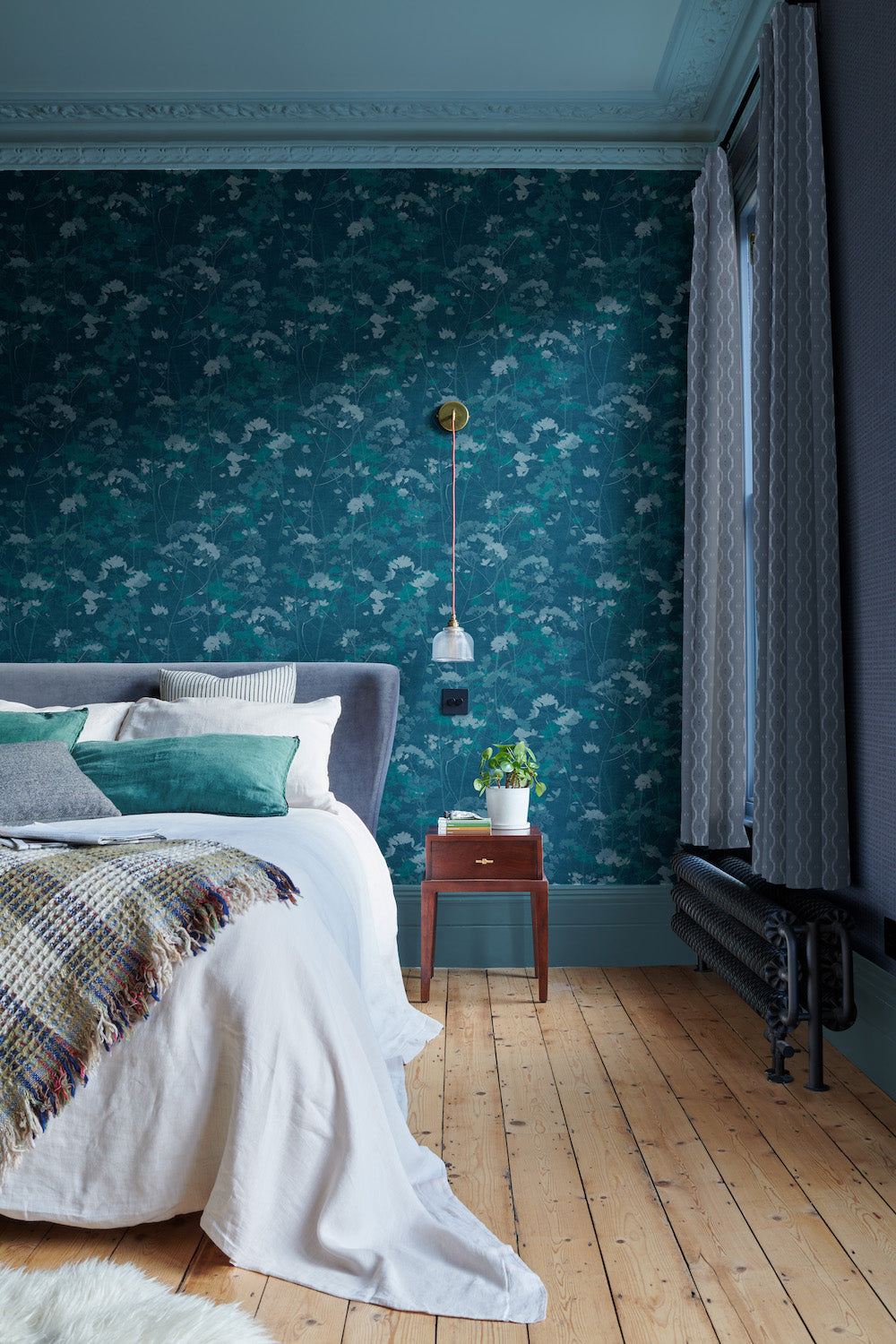 Flower Press Denim Wallpaper