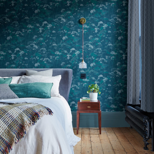 Flower Press Denim Wallpaper