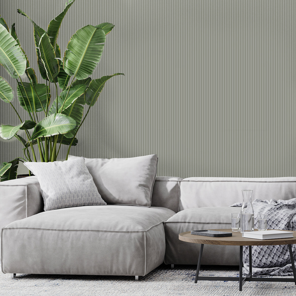 Tactile Pinstripe Sage Wallpaper