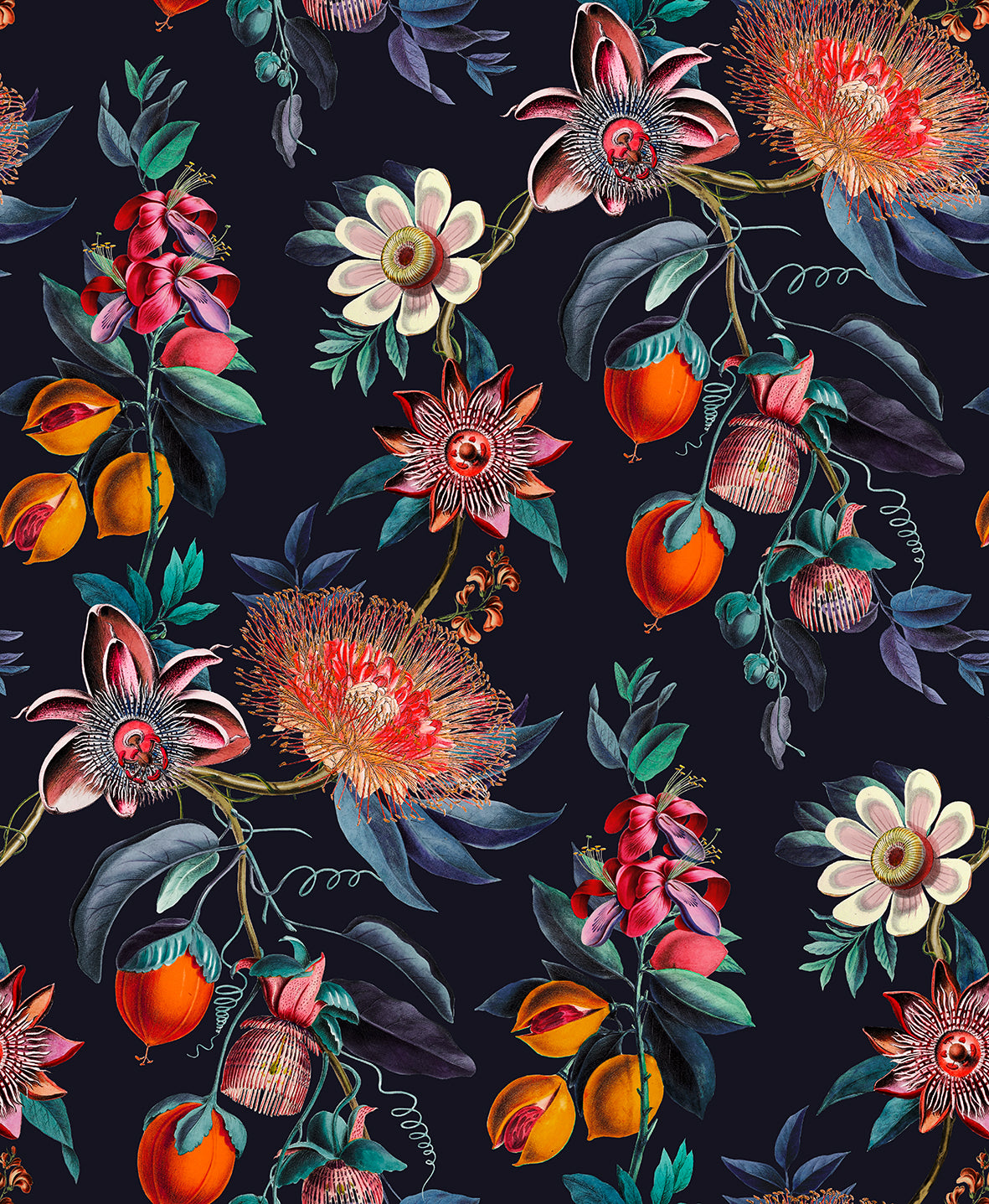 Physic Garden Navy Wallpaper