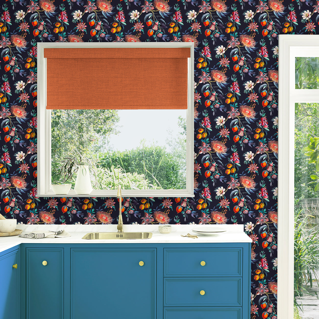 Physic Garden Navy Wallpaper