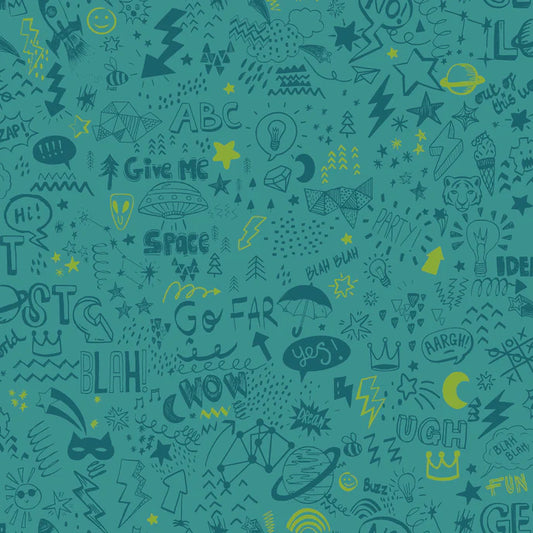 Doodle Kids Teal/Neon Yellow