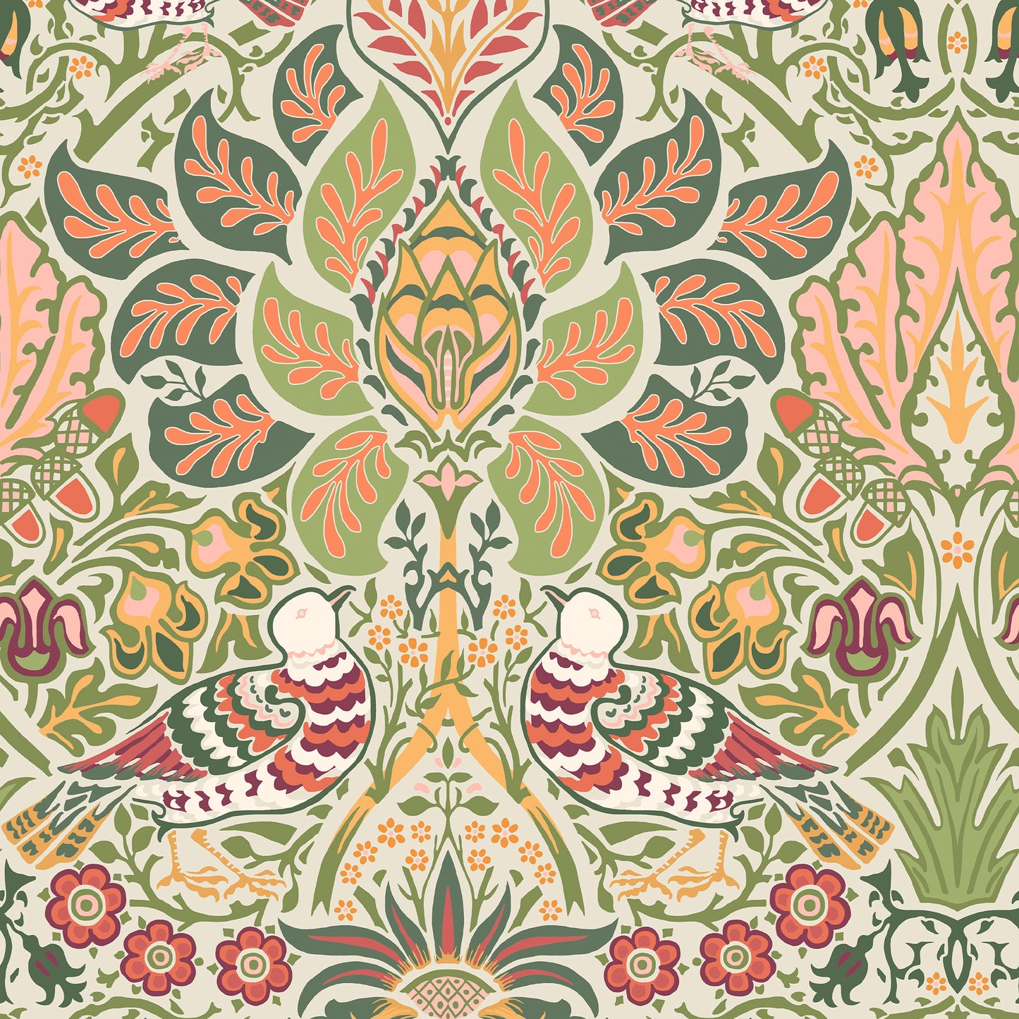 Dove & Rose Olive Wallpaper