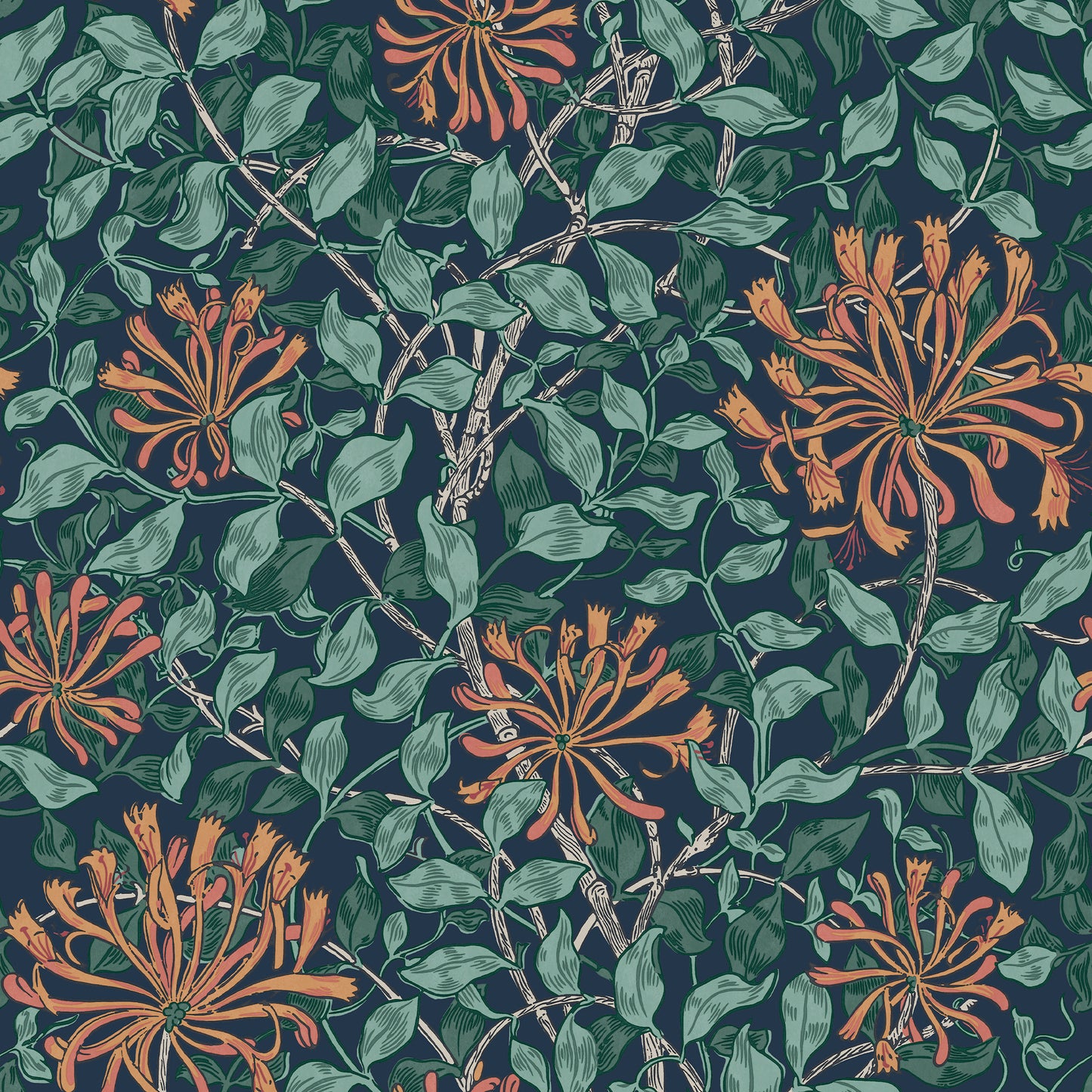 Honeysuckle Tidewater Blue Wallpaper