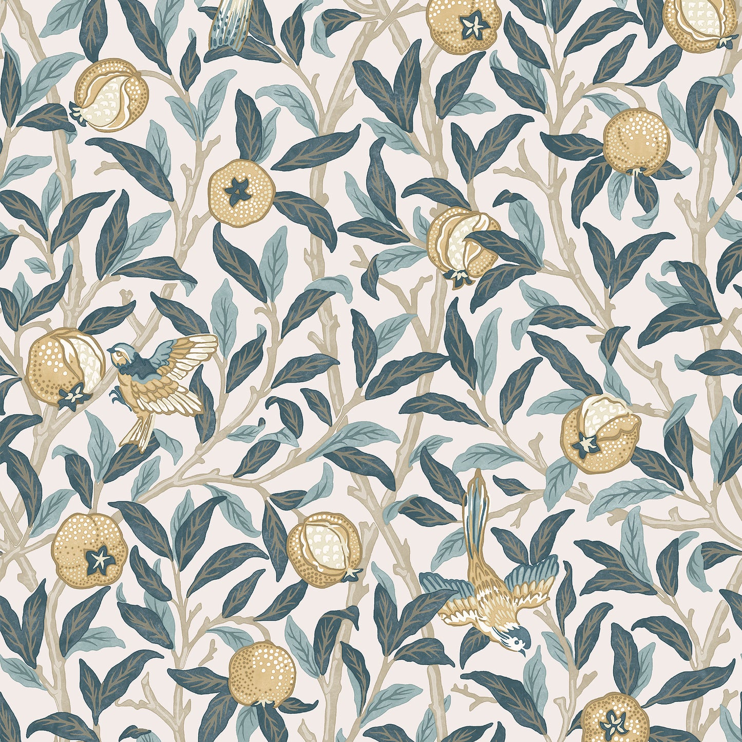 Bird & Pomegranate Cloudy Blues Wallpaper