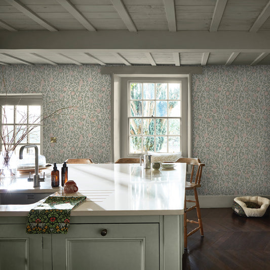 Bird & Pomegranate Rose Garden Wallpaper