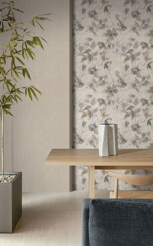 Zen Flower Wallpaper Brown & Blue - Wallpaper Inn