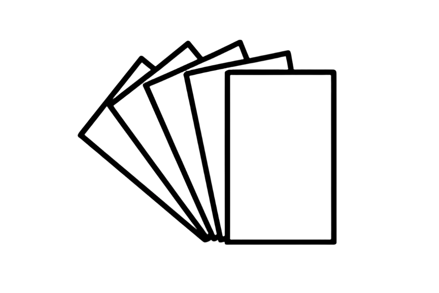 5 sheets of paper icon in black and white fanned out