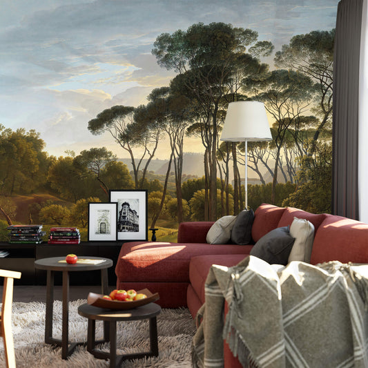 Italian Landscape With Umbrella Pine Trees Mural Wallpaper Inn