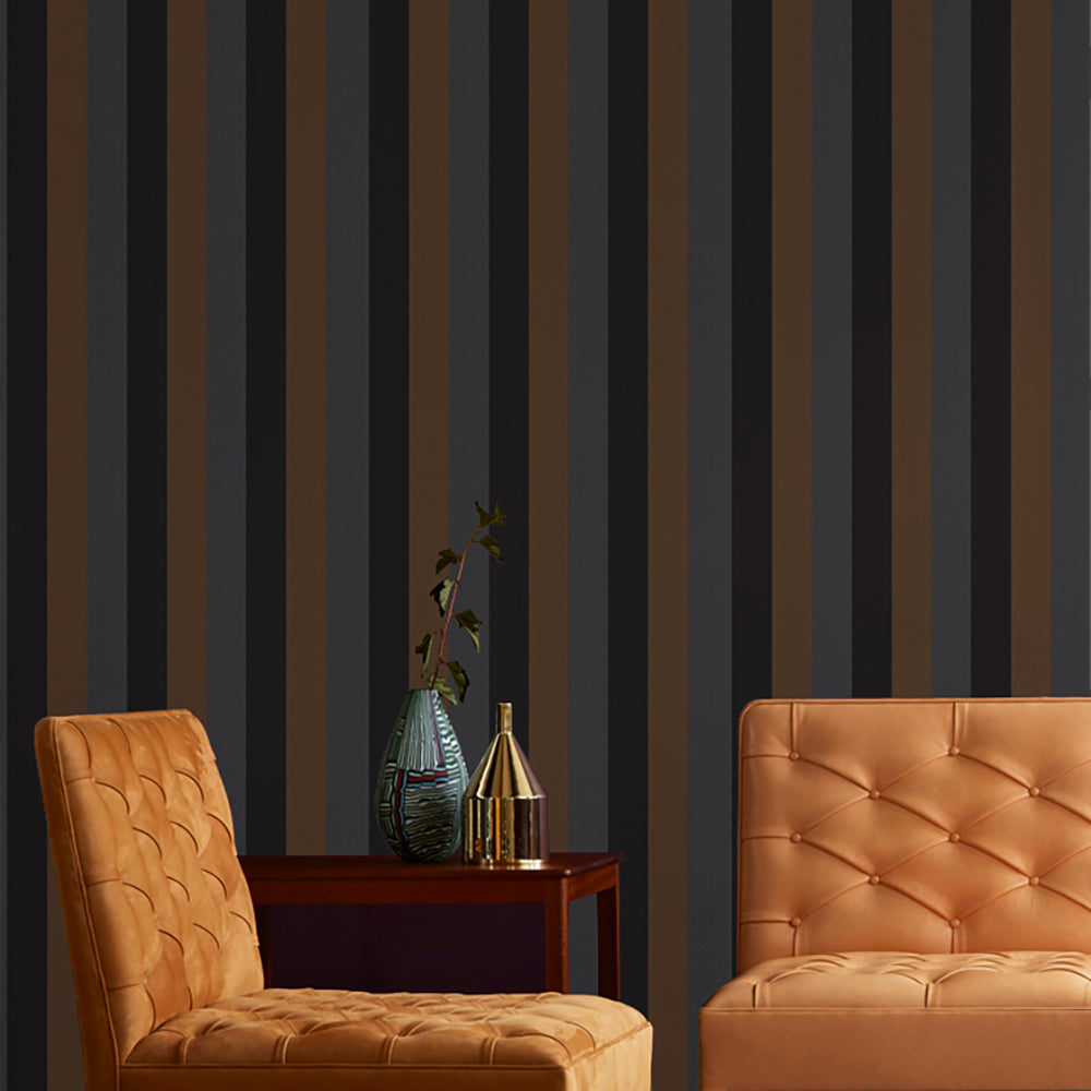 Adelaide Black & Bronz Strips Wallpaper Wallpaper Inn