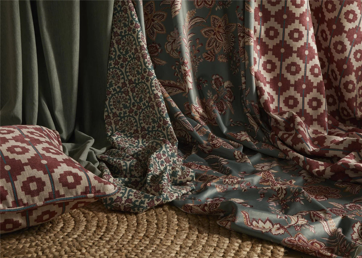 Kashmir Jacobean Teal & Raspberry Fabric