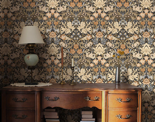 Fleurmont Wallpaper Charcoal/ Orange