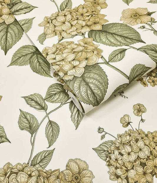 Hortensia Ochre/Green - Wallpaper Inn