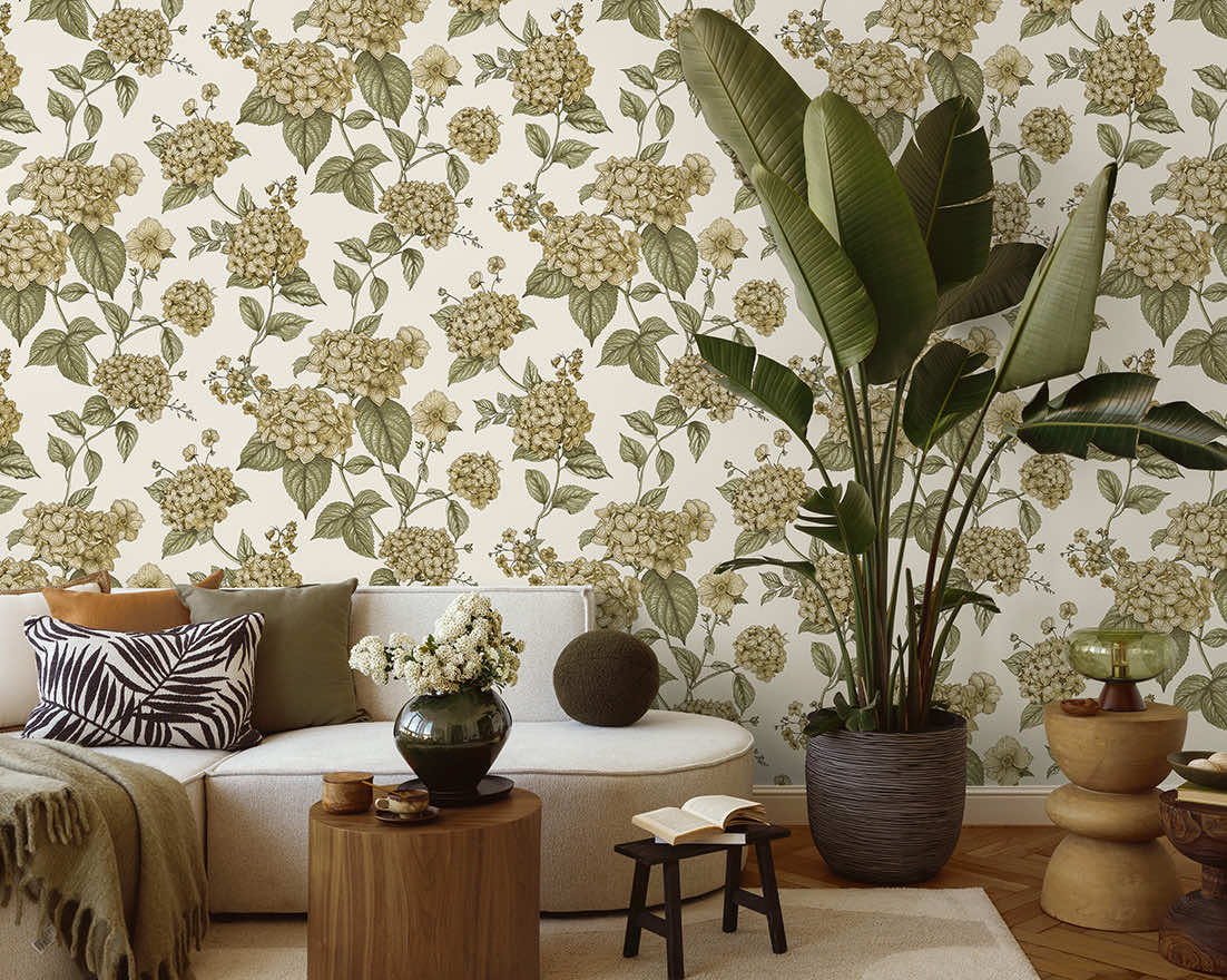 Hortensia Ochre/Green - Wallpaper Inn