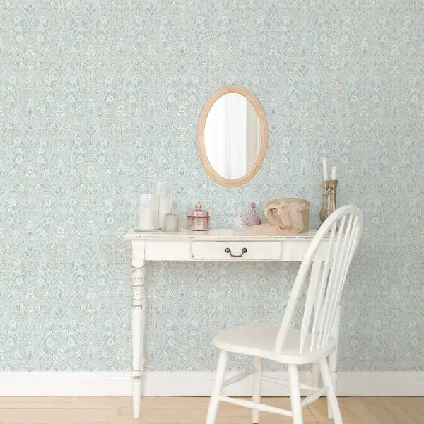 Ornamental Paisley Duck Egg Wallpaper Wallpaper Inn