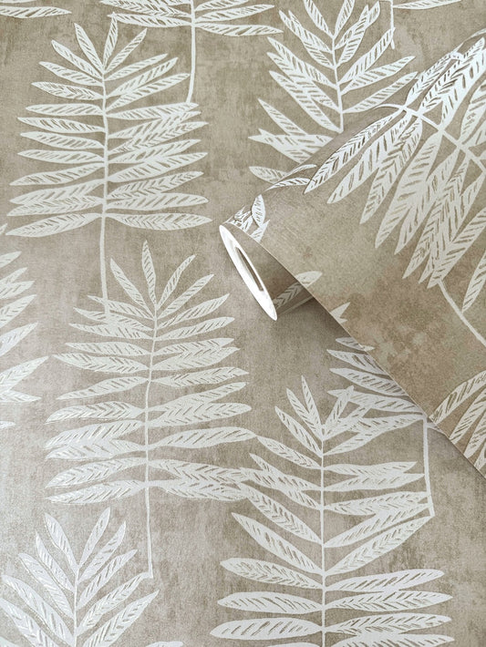 Tumbling Leaf Taupe & Pale Gold on Beige