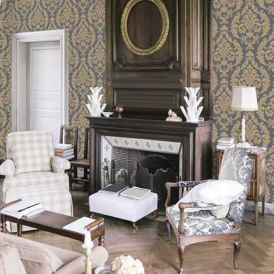 Silk Damask Blue / Gold