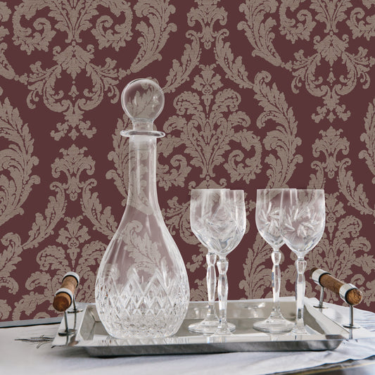 Silk Damask Burgandy / Light Brown