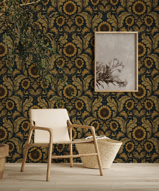 Sunnyside Up Mustard and Midnight - Wallpaper Inn