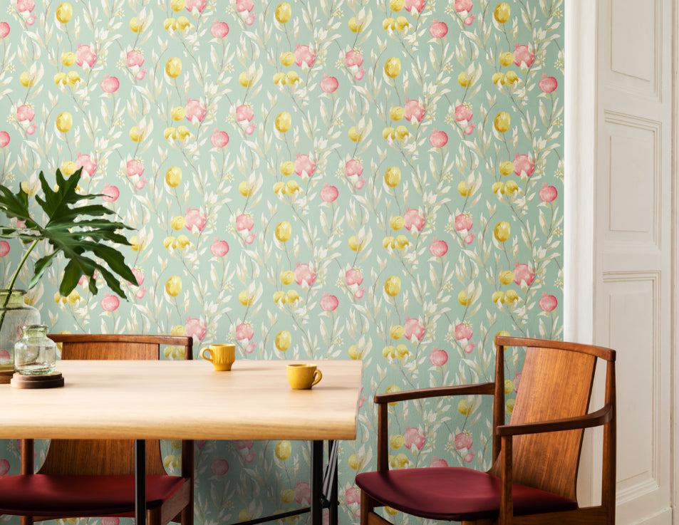Pomegranate Trail Seafoam - Wallpaper Inn