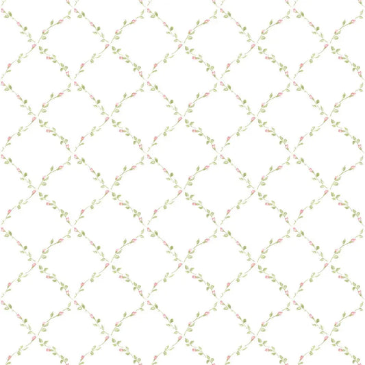 Rose Bud Trellis Red & Green Wallpaper Wallpaper Inn