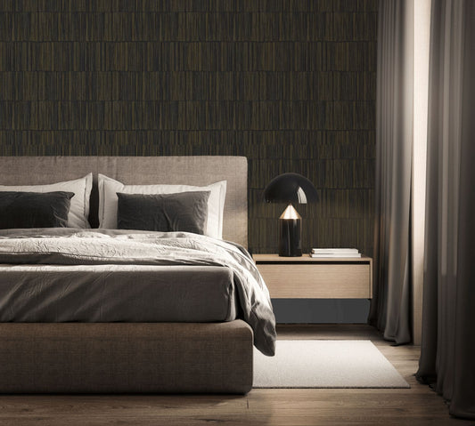 Bamboo Stripe Wallpaper Charcoal / Gold