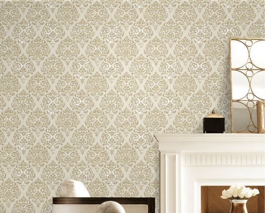 Modern Damask Mottled Wallpaper Beige/Gold