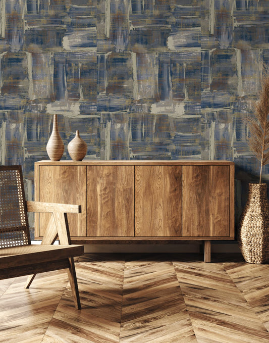 Abstract Wallpaper Ocean Blue/ Gold