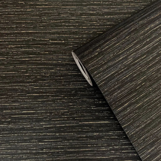 Weave- Effect Textile Wallpaper Black/Bronze