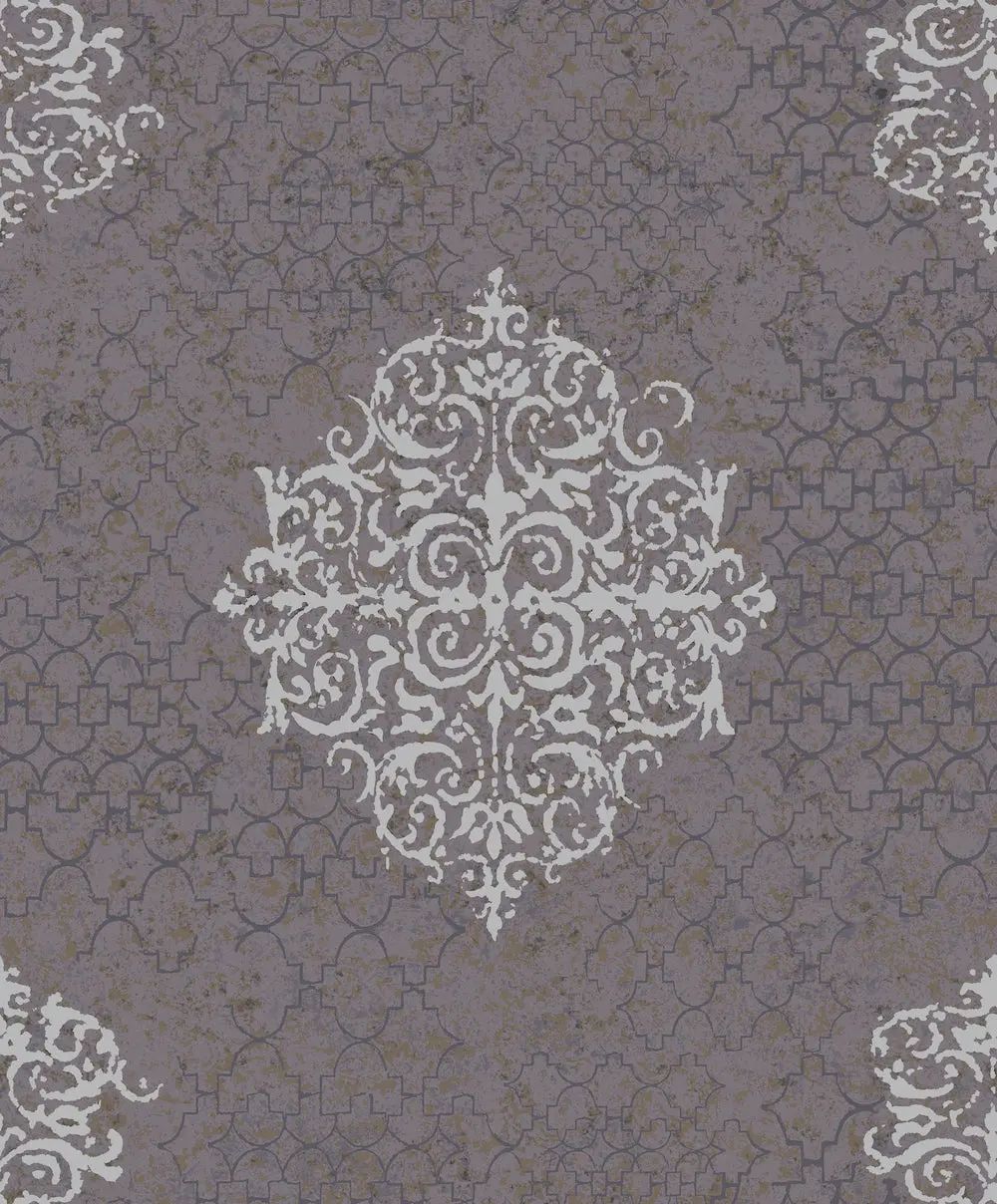 Damask Mottled Wallpaper Silver Grey & Lilac