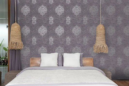 Damask Mottled Wallpaper Silver Grey & Lilac