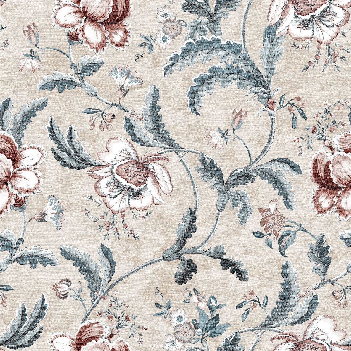 Tapestry Floral Wallpaper Vermillion Blue - Wallpaper Inn