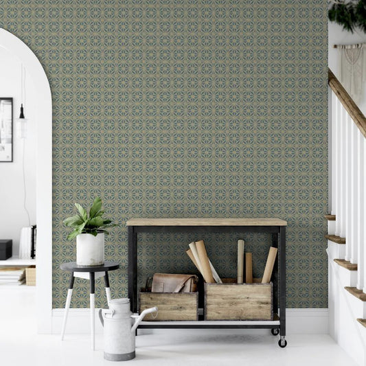 Moorish Mosaic Wallpaper Deep Teal / Gold