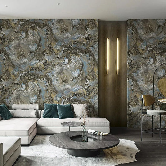 Carrara Marble Effect Wallpaper Blue & Brown