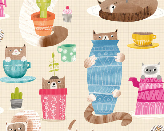 Kitten Kaboodle Marshmallow Wallpaper