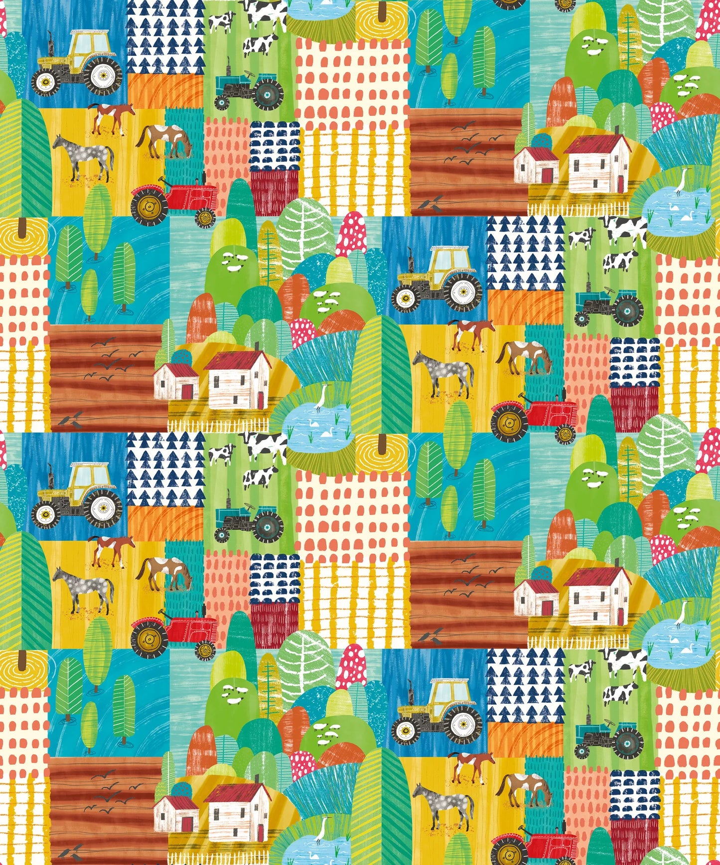 Down on the Farm Teal Wallpaper