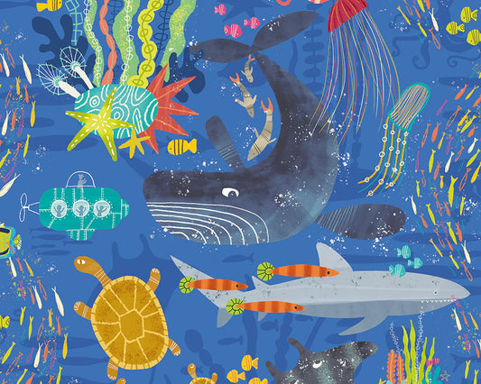 Beneath the Waves Lapis Wallpaper