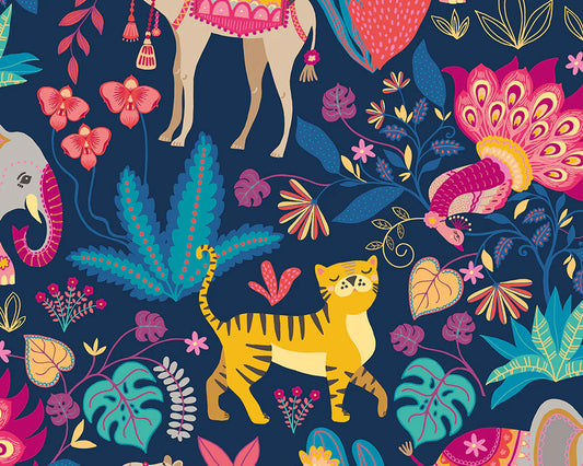 Samba Safari Ink & Cerise Wallpaper