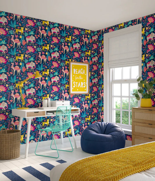 Samba Safari Ink & Cerise Wallpaper