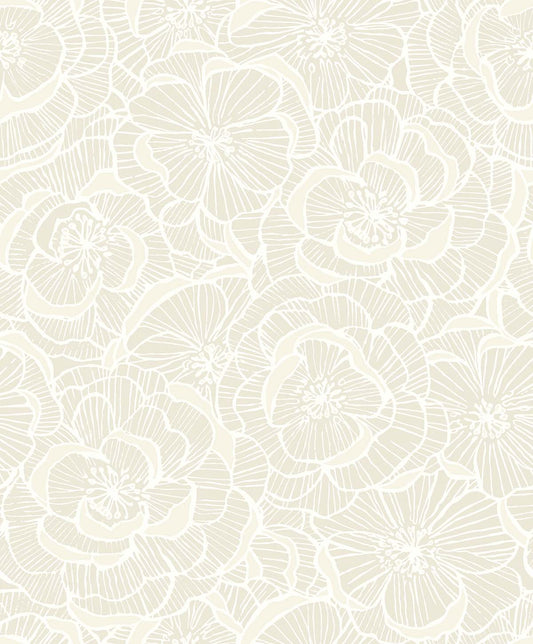 White floral pattern on a cream beige background
